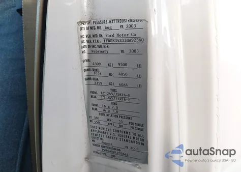 2003 Ford E-350 Super Duty Recreational z USA, uszkodzony, nr VIN 1FDSE34S33HA92360